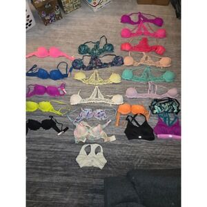 Victoria Secret PINK Bra Lot 22pc Bundle 32A Lace Push Up Bralette Sports Bras